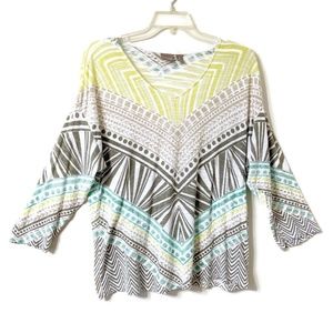 Chico's V-Neck 3/4 Sleeve Colorful Top